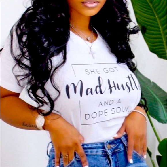 White Printed Lettering V Neck Short Sleeve Shirt - Picture 1 of 13